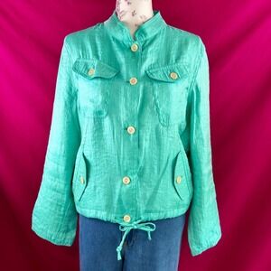 Vintage Shiny Seafoam Blue Green Lightweight Utility Spring Jacket Shacket Large